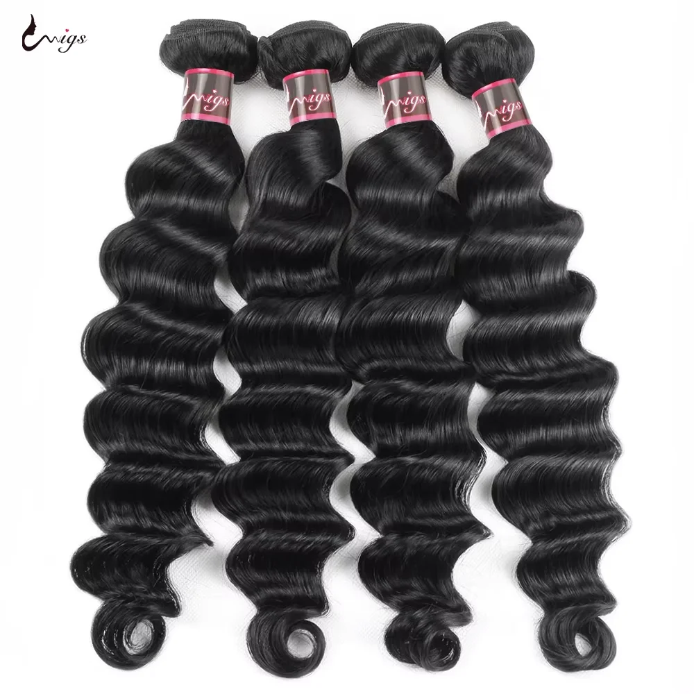 30 inch Loose Deep Wave Bundles Brazilian Raw Human Hair Weave Bundles 1/3/4 Bundle Deals Human Hair Extensions 100% Human Hair