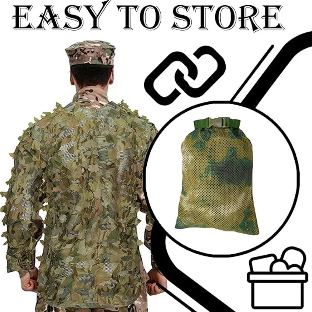 Cape Style Ghillie Suit Camo Leafy Jacket Woodland Camouflage Hunting Clothing 3D Camouflage for Hunting Photography Airsoft view 6