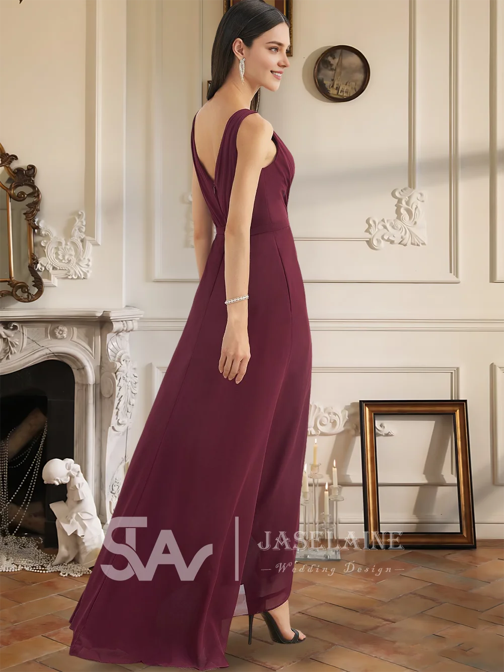 WMP Luxury A-Line V-Neck Asymmetrical Chiffon Bridesmaid Dresses Dusty Blue Evening Wedding Party Guest Cocktail Dress 2025