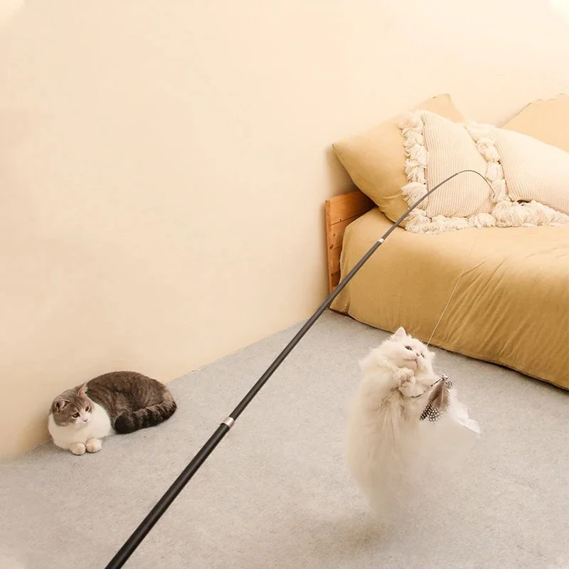 Verlengde telescopische kattenstok 1,8 m extra lange hengel, bestand tegen krassen, kattenspeelgoed om verveling te verlichten - afbeelding 2