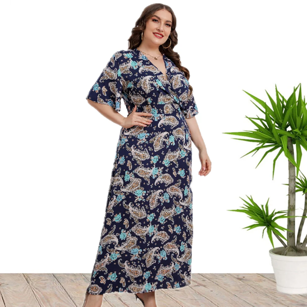 Plus Size Floral Print Maxi Long Summer Dresses For Women Wholesale China