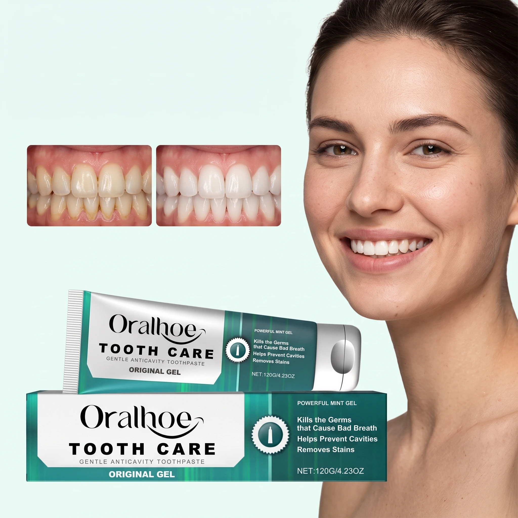 120G Mint Toothpaste Gentle Cleaning Stubborn Stains Restoring Gloss Refreshing Remove Coffee & Tea Stains Gum Care Eliminate Bad Breath Daily Care Dental Tooth Cleaner Gel