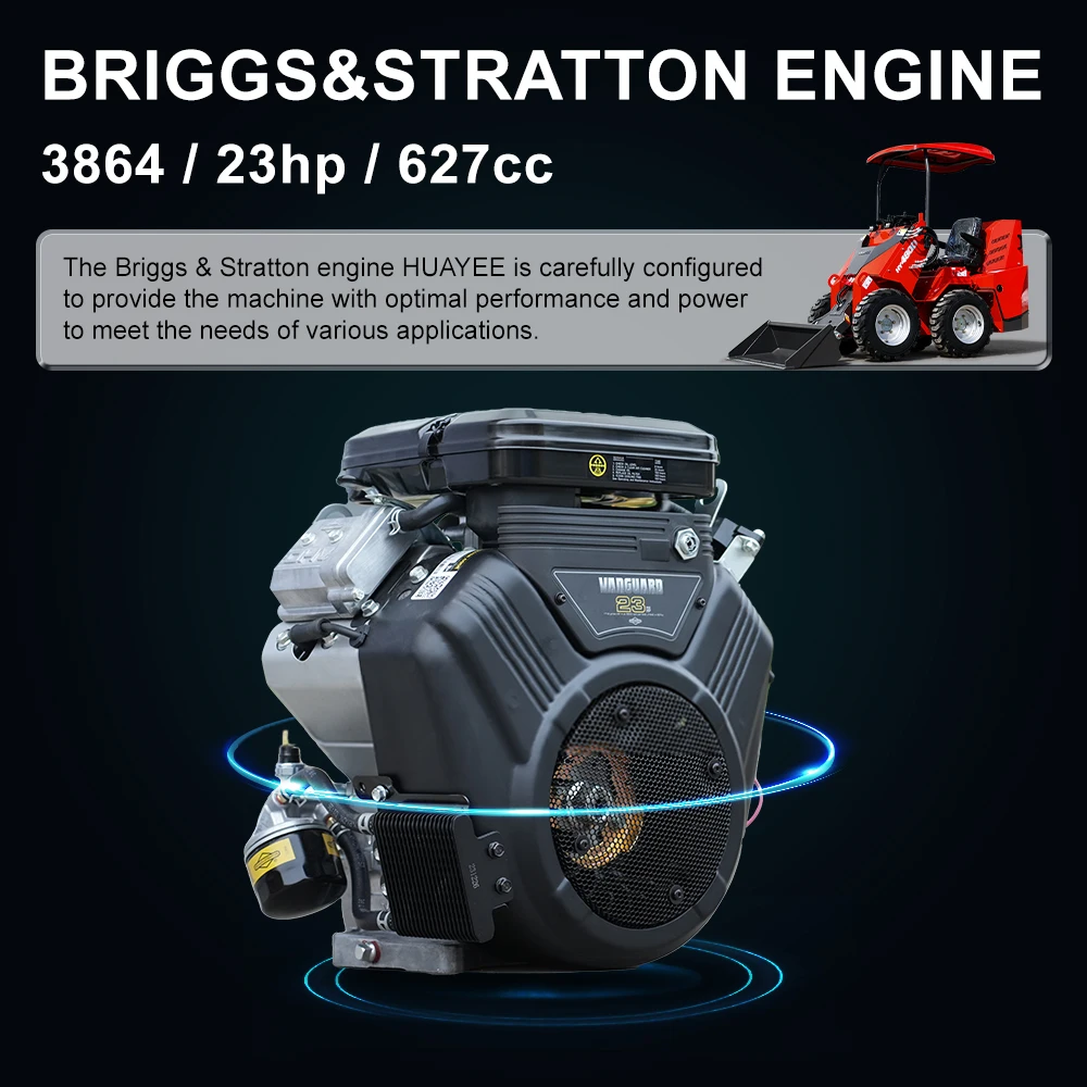 HUAYEE HY480D جرافة انزلاقية صغيرة، محرك Briggs & Stratton 23 HP - رائع للبناء الصغير متعدد الاستخدامات والمناظر الطبيعية