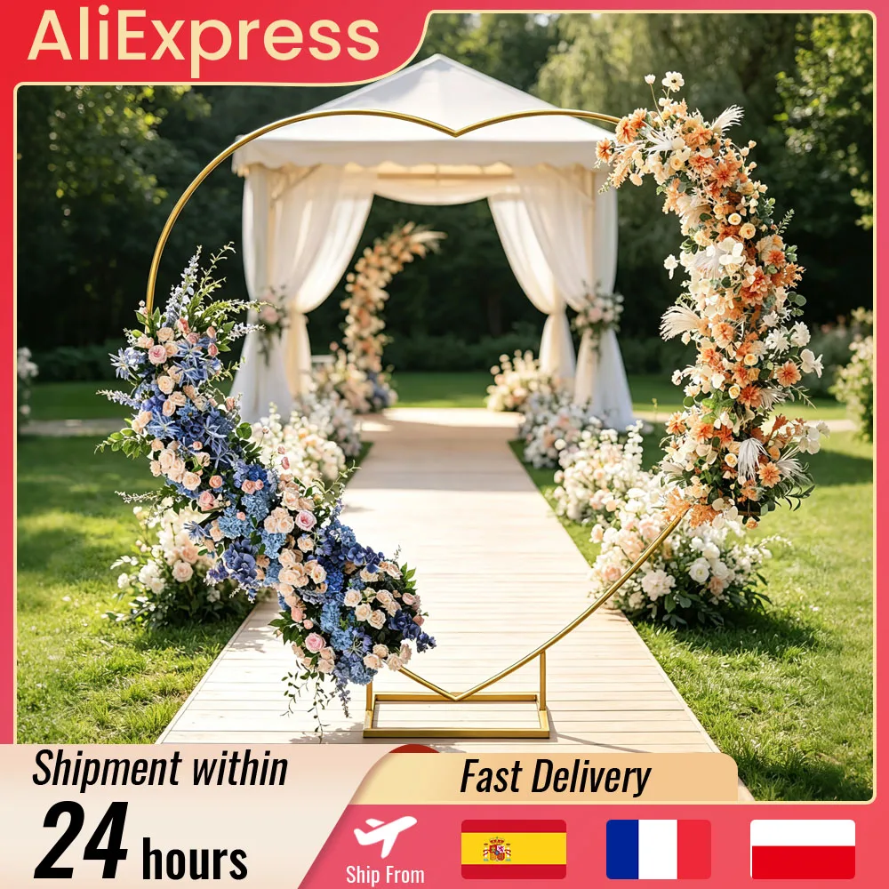 Support de toile de fond en métal doré en forme de cœur 2x2m, réutilisable, pour arche de ballons et fleurs, idéal pour la décoration de mariages, anniversaires, baby showers et cérémonies de remise des diplômes