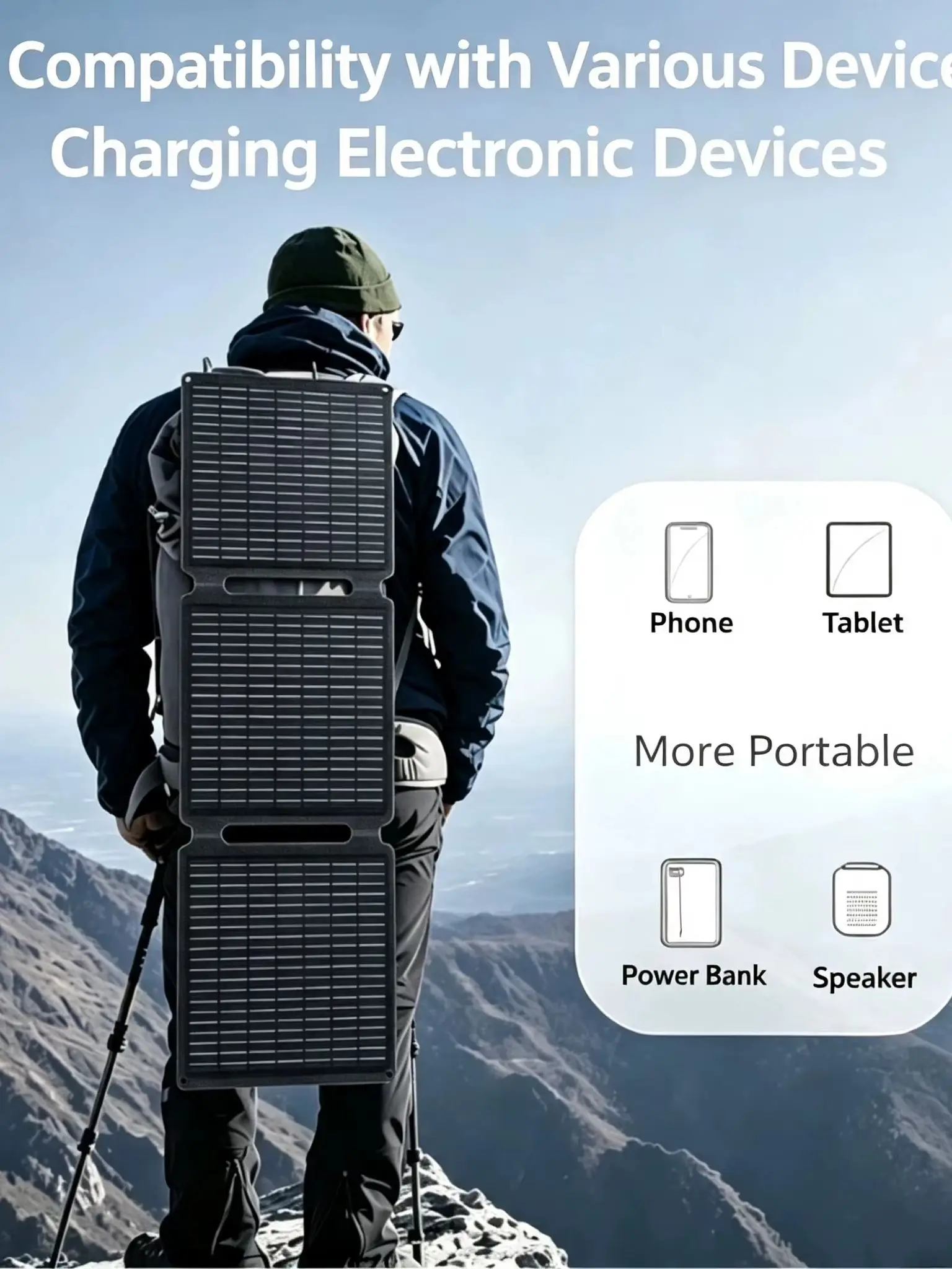 Składany panel słoneczny 35W, przenośna zewnętrzna ładowarka solarna z 1 portem USB i 1 portem Type C, wodoodporny, szybkie ładowanie 2 urządzeń naraz, kemping — 2