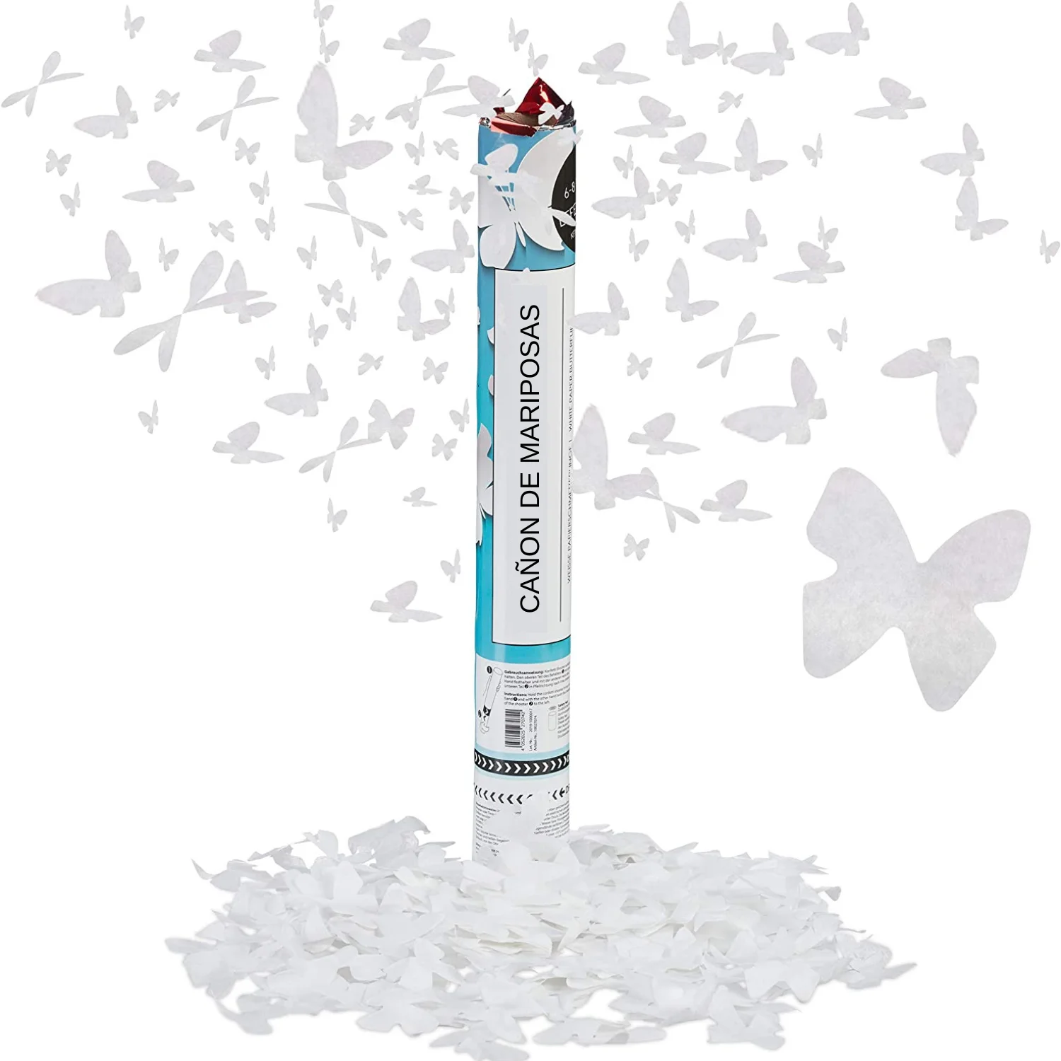 Krown - White Butterfly Cannon for Weddings, White Confetti Cannon in the Shape of Butterflies, Weddings and Anniversaries, Paper-Cardboard, 40 Cm, White, Details and Gifts for Weddings, Communions, Birthdays, Baptisms