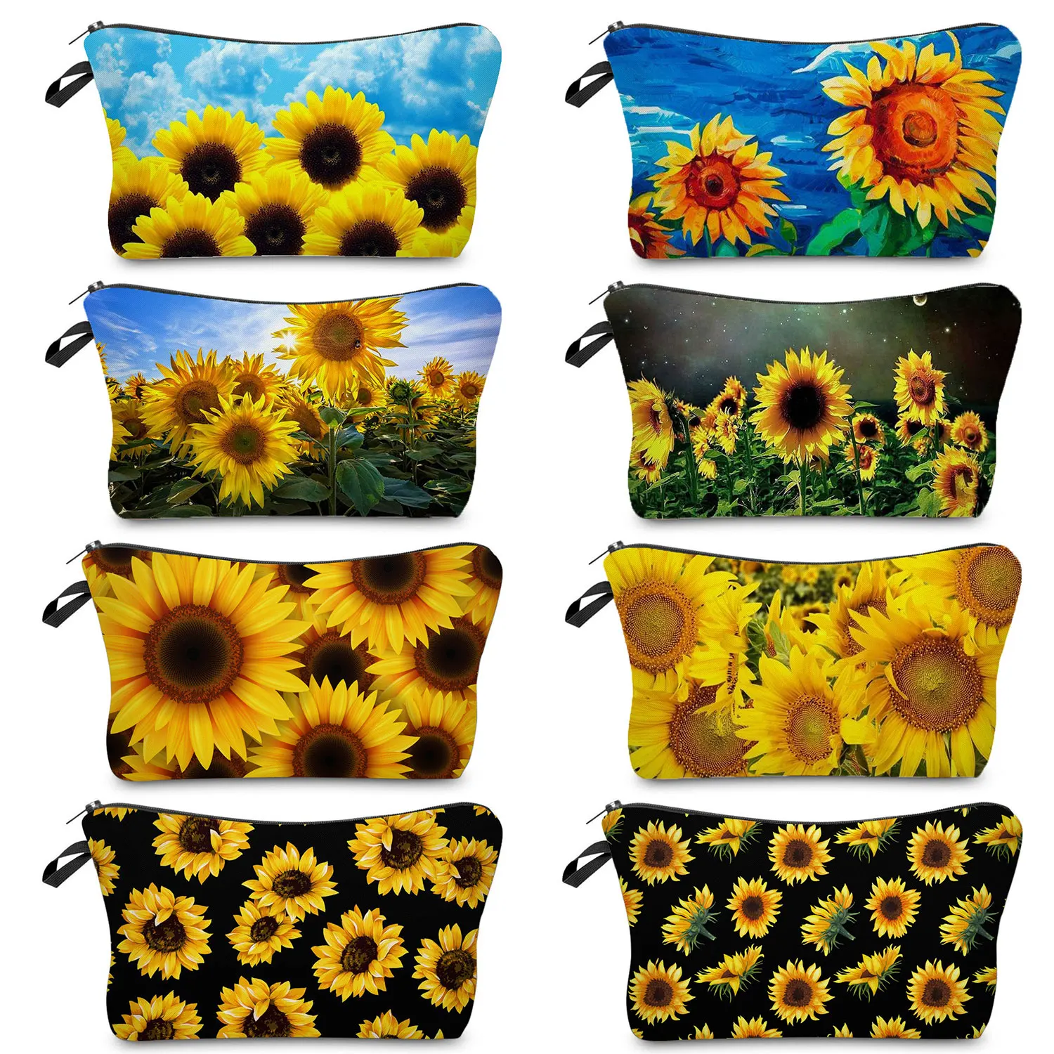 Cosmetic Bags Customize Pencil Case Refreshing Fashion Sunflower Print High Quality Women's Foldable Makeup Bag Beautiful Floral