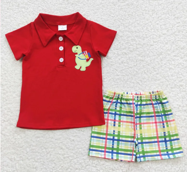 

Toddler Boy Back To School Short Sleeve Tops Shorts Sets Children Back To School Dinosaur Clothing