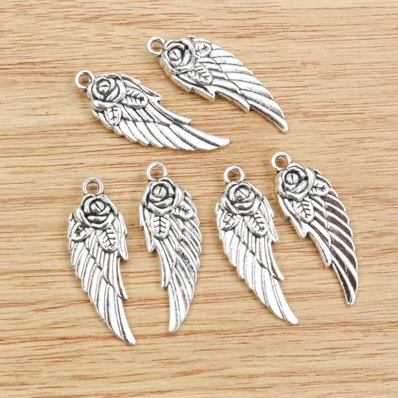 10 sztuk 31x11mm Antique Silver Plated skrzydła i ręcznie robiony wisiorek: DIY dla bransoletka naszyjnik — zdjęcie 2