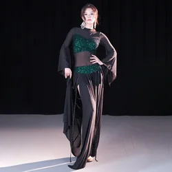 Long Sleeve Sequin Moroccan Bellydress Stretchable Mesh Belly Dance Corset XL Size Oriental Lesson Wear Belly Dance Costume