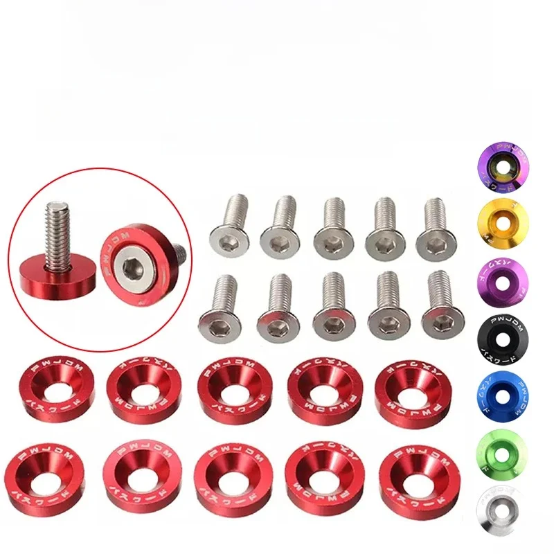 Fixations hexagonales modifiées pour voiture, rondelle de garde-boue, moteur de pare-chocs, vis concaves, rondelle de garde-boue, planificateur, boulons de plaque, style de voiture, M6, JDM, 10 pièces