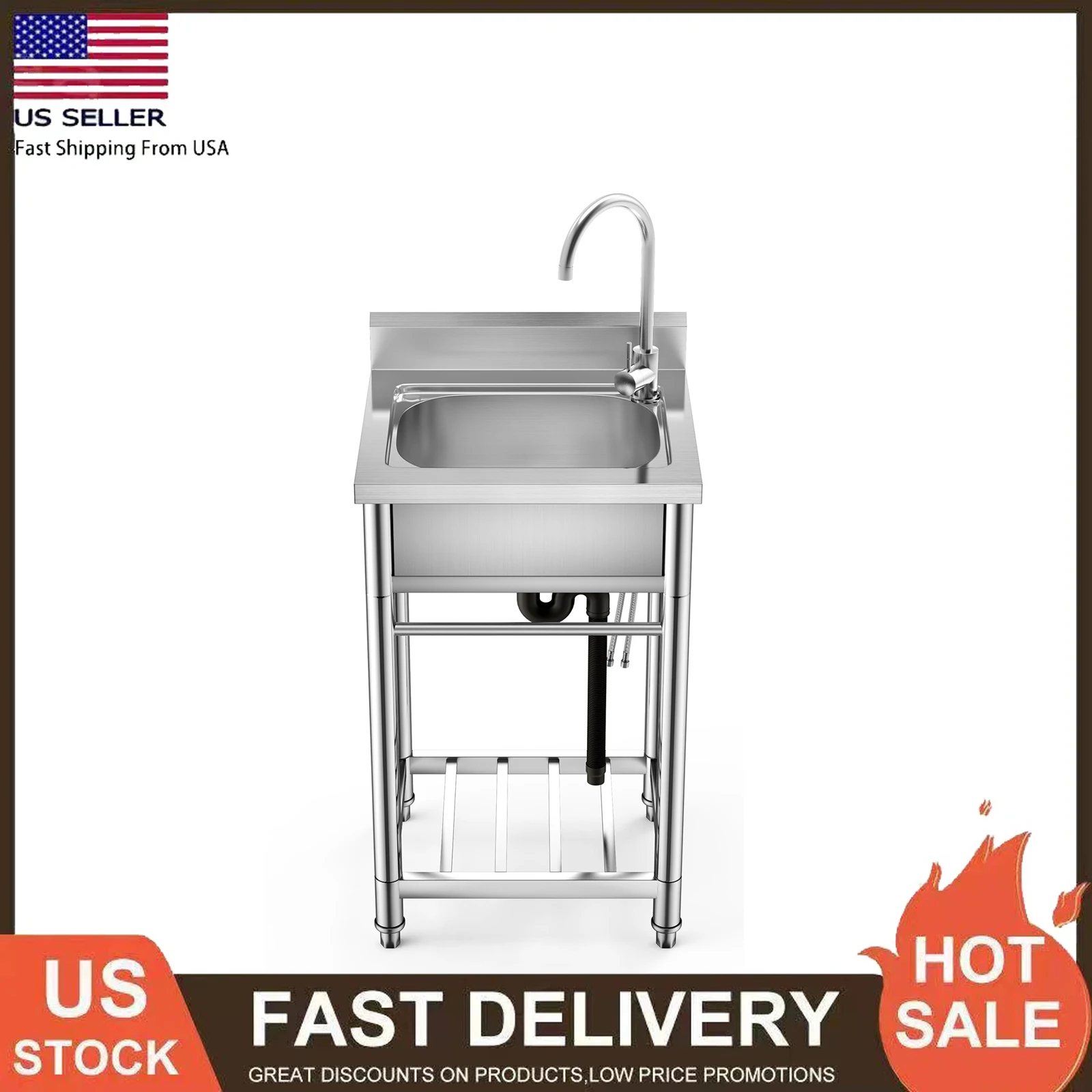 

Kitchen Utility Sink Stainless Steel Commercial Restaurant Sinks Free Standing Single Bowl