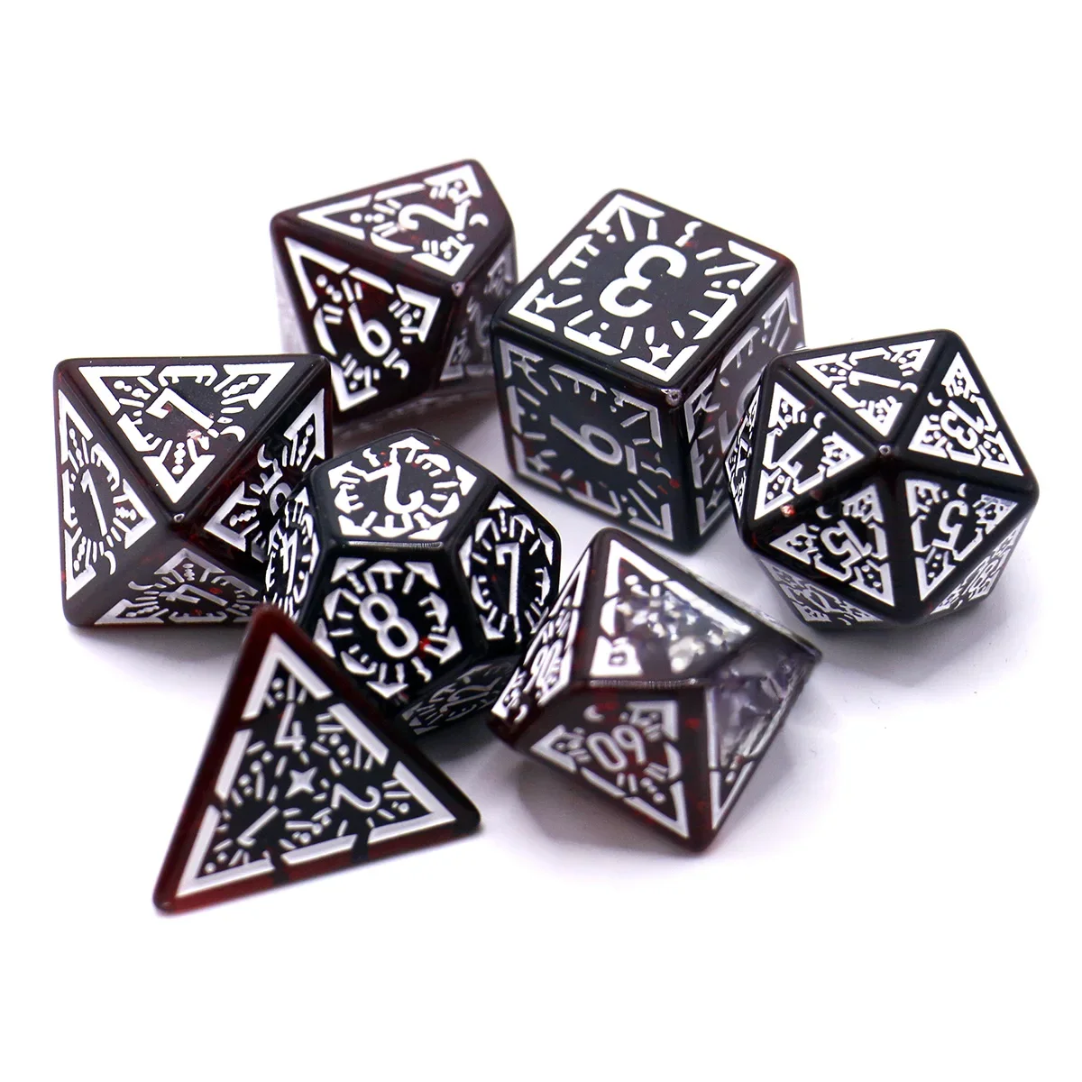 7 pièces ensemble translucide classique Rune soulagement jeu de société jeu de dés TRPG dés, jeu de Table polyédrique dés pour jeux de dés RPG