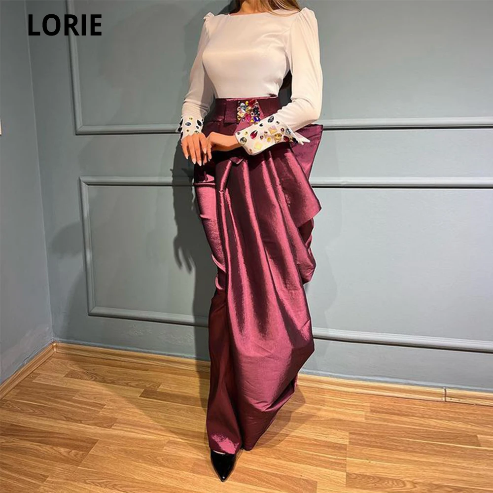 

LORIE Elegant Long Sleeves Mermaid Evening Dress for Women Crystals Wedding Party Taffeta Formal Prom Dresses Birthday Gowns