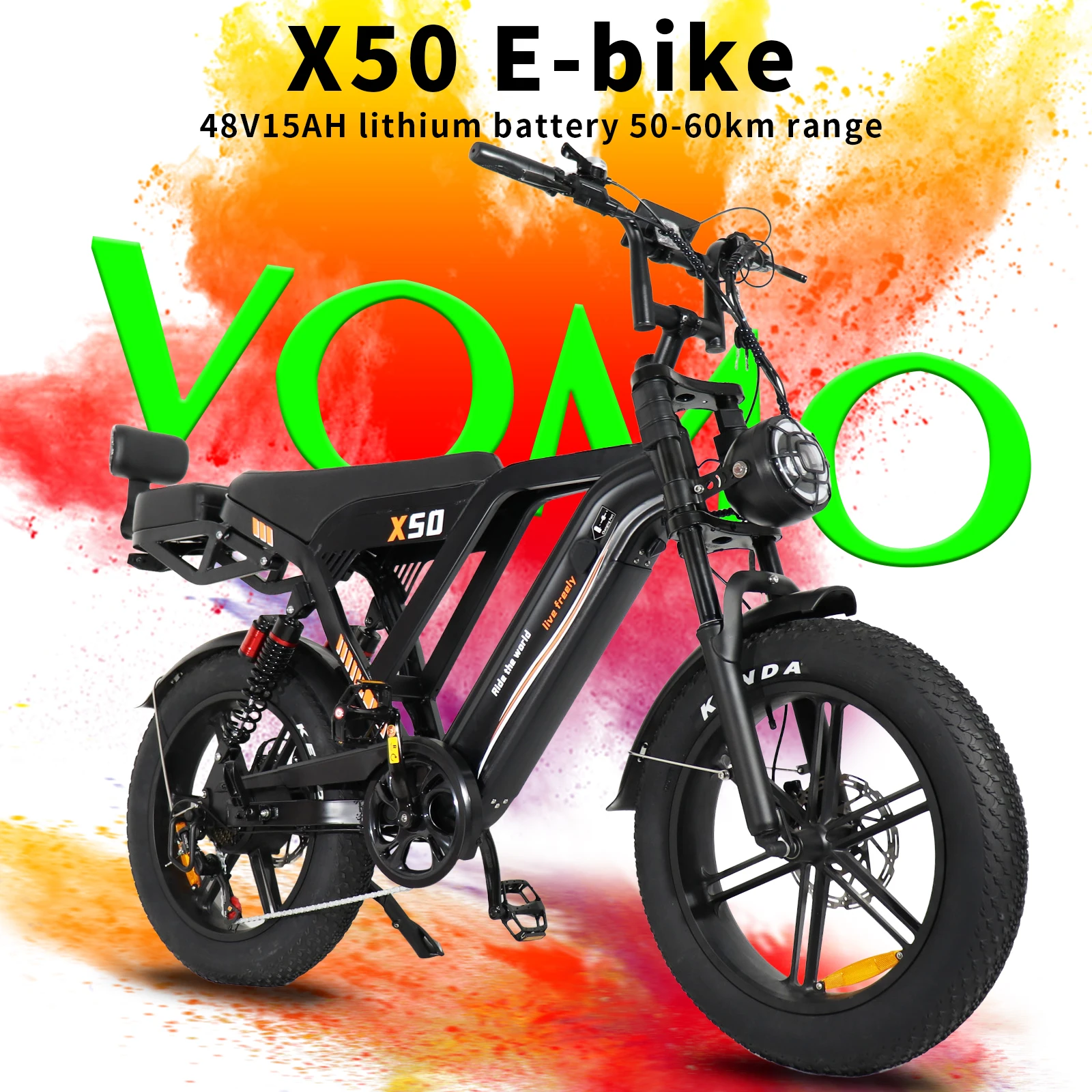 Image of E-Bike X50 Fat-Tire Elektrofahrrad für Erwachsene (Pendeln & Offroad) | 48V 15Ah Akku, 250W Motor, 50–60 km Reichweite | Intelligentes Diebstahlschutzsystem, Doppelfederung | Geeignet für