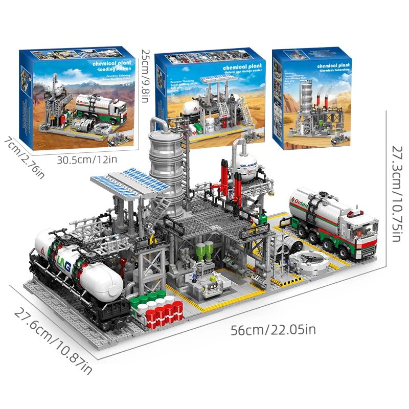 Chemical Plant Street View Building Blocks Natural Gas Storage Center Laboratory Transport Station 3 In 1 Model Bricks Kid Gifts