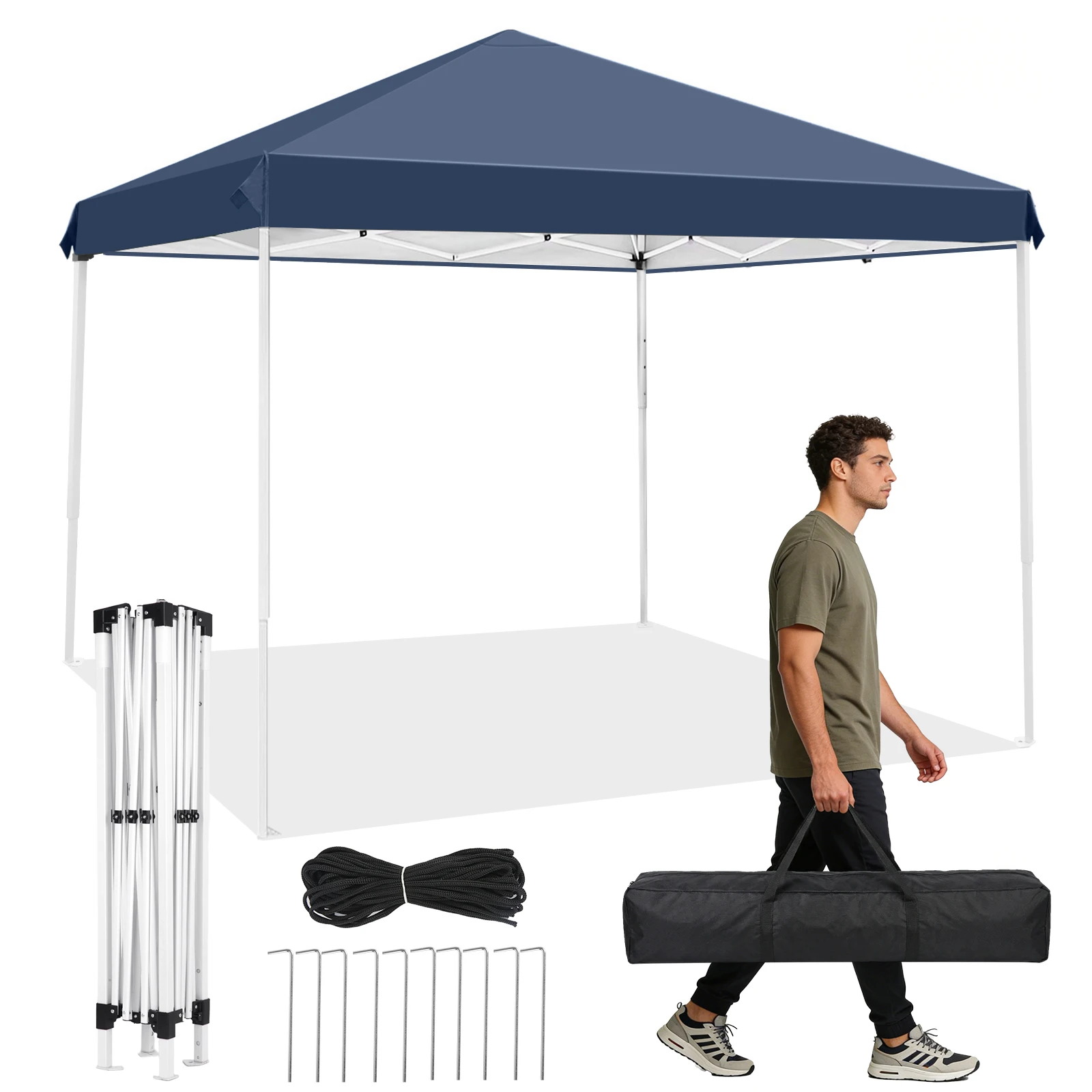 2x2m Pop-Up-Faltzelt, PU-beschichtet, wasserdichter Sonnenschutz für Grillabende im Garten, Picknick, Angeln, 3-stufig höhenverstellbarer Outdoor-Pavillon mit Tragetasche