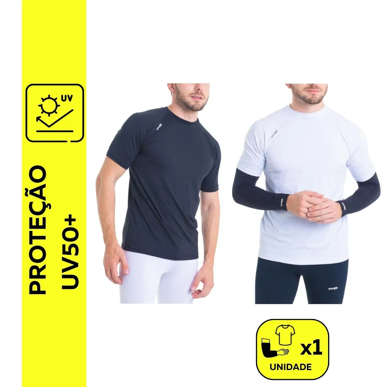 Kit Camiseta Curta Masculina e Manguito Esportiva Proteção UV50+ Academia Fitness Snugg