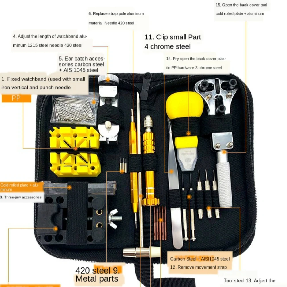 148 Piece Watch Repair Tool Set Parts Battery Replacement Accessories Opener Assembly Back Cover Pressing Maintenance Tool