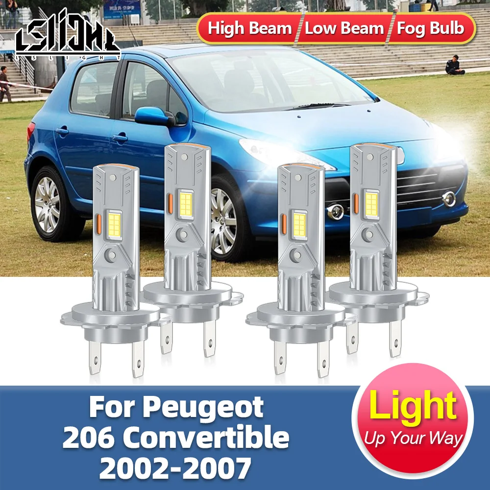 

2/4x LED For Peugeot 206 Convertible 2002 2003 2004 2005 2006 2007 Car Headlight Bulbs 30000LM Plug&Play High Low Beam HeadLamp