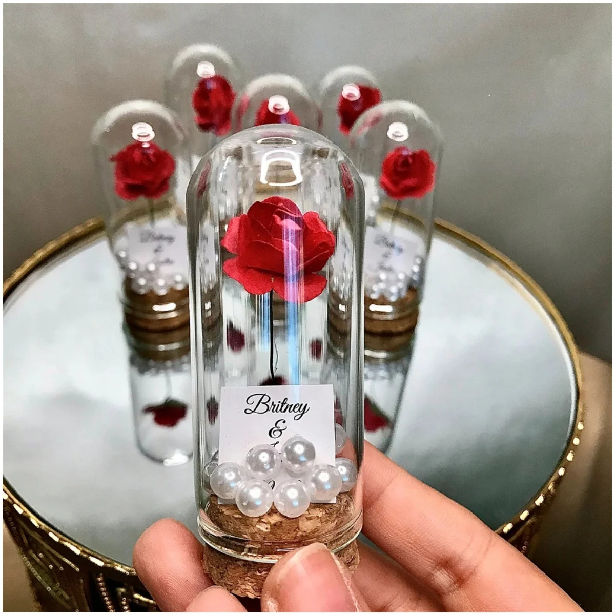 Personalized Rose Dome Wedding Favors for Guests in bulk, Engagement Favors, Thank you favors, Beauty and the Beast Favors,