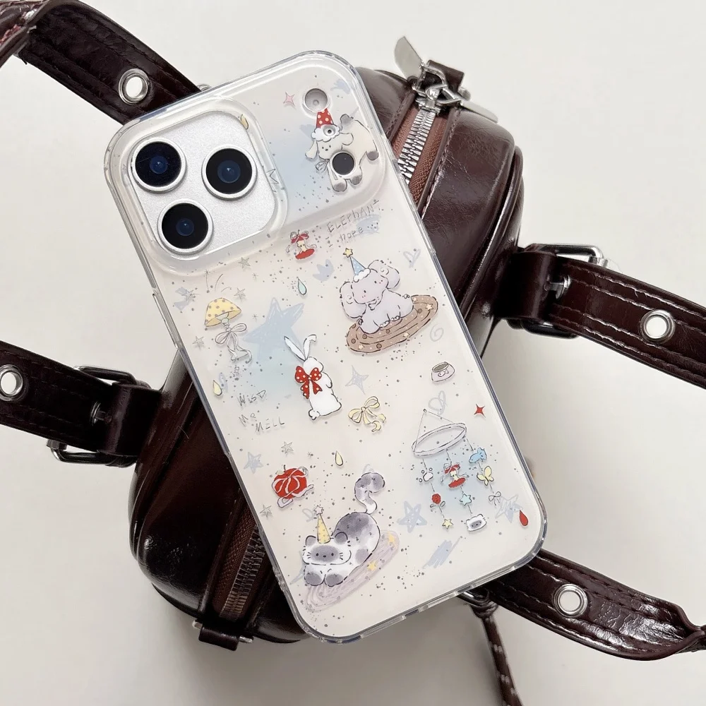 

Splash-ink cute lines small animal phone case, suitable for iPhone 14/15/16/17 Pro Max,17Pro INS new shock-proof protective case