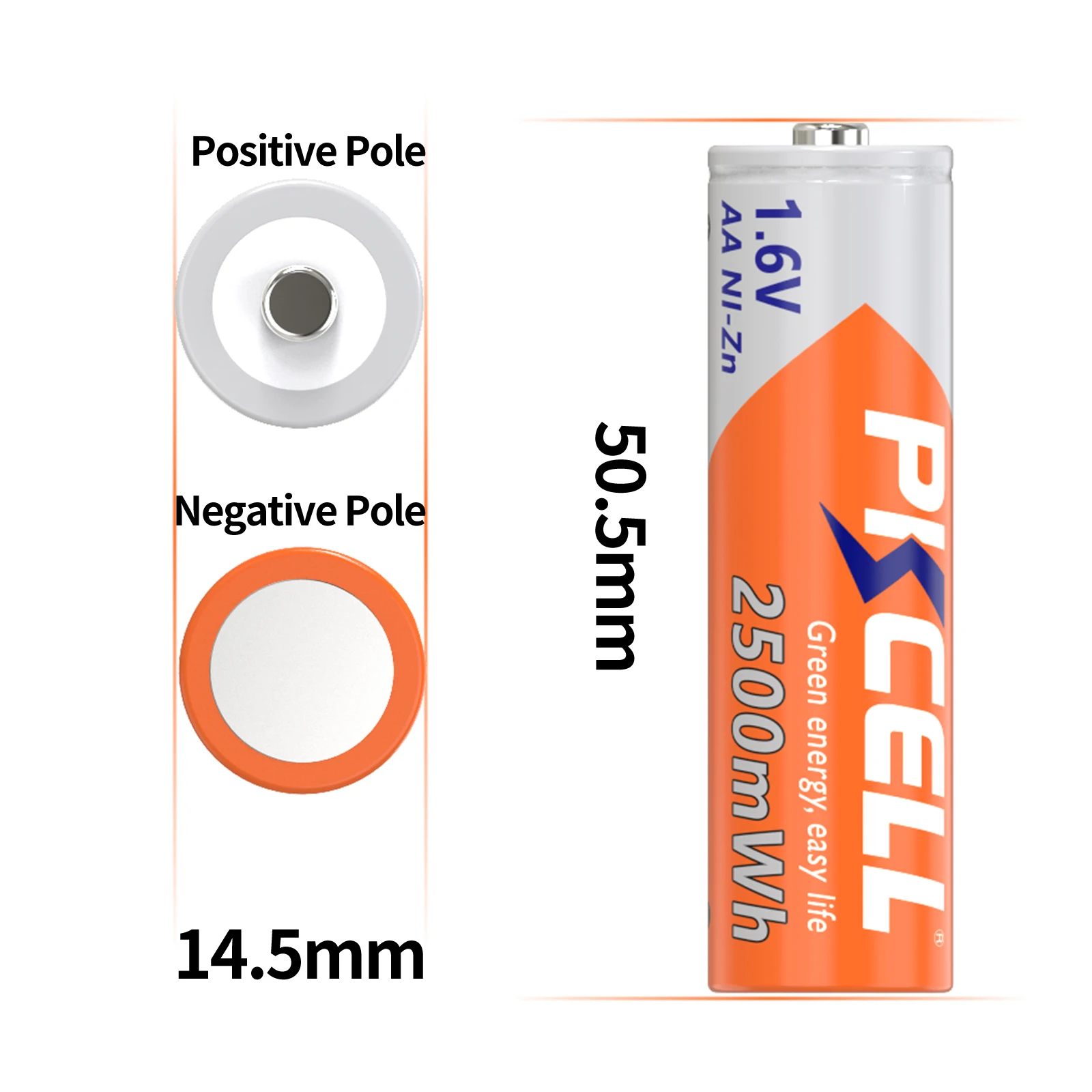 PKCELL 16PCS AA Size NiZn Battery Rechargeable 2500mWh 1.6V Ni-Zn Rechargeable Battery For Camera Flashlight