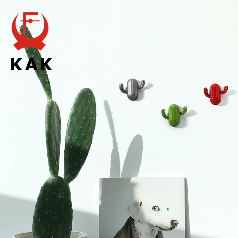 KAK Cartoon Cactus Cloth Hook Hangers for Kids Room Decorative Wall Hook Coat Bag Hat Hanging Hooks Zinc Alloy Bathroom Hardware