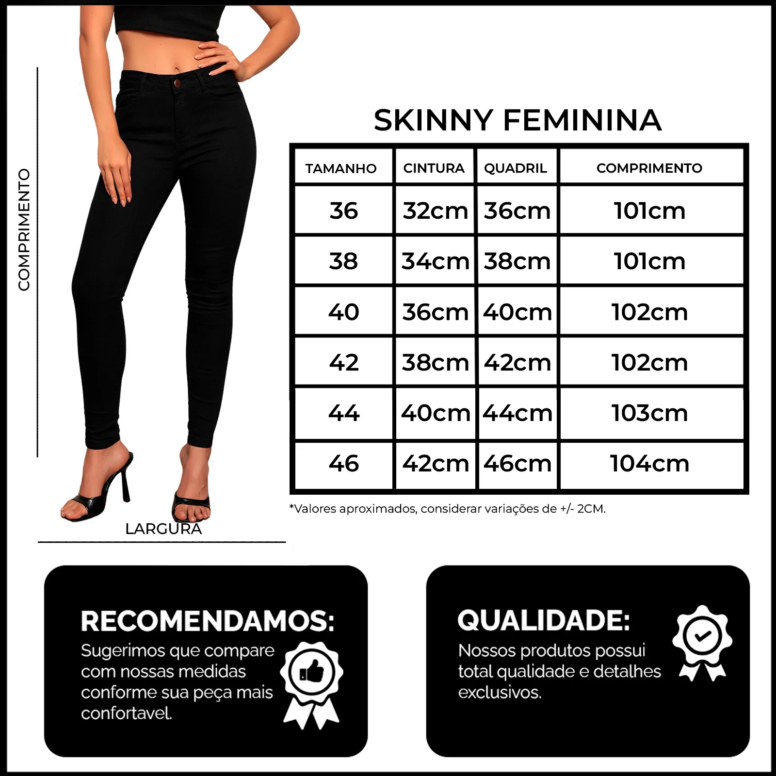 Calça Jeans Skinny Feminina Cintura Alta