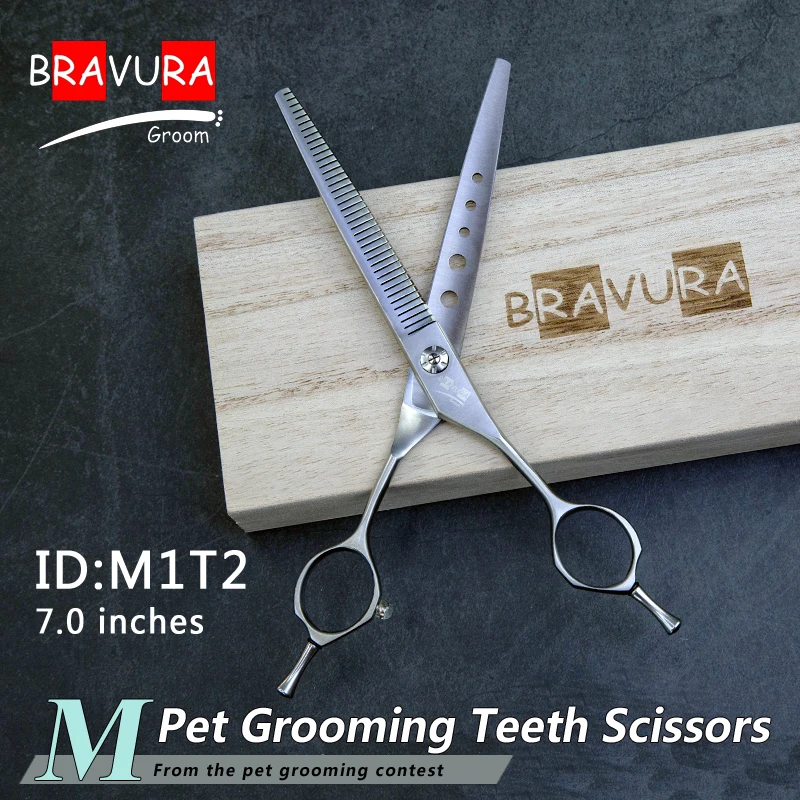 BAVURA High End 7Inch Professional Dog Grooming Scissors Dog and Cat Animal Hair Scissors Thinner Teeth Scissors Thinner Scissor