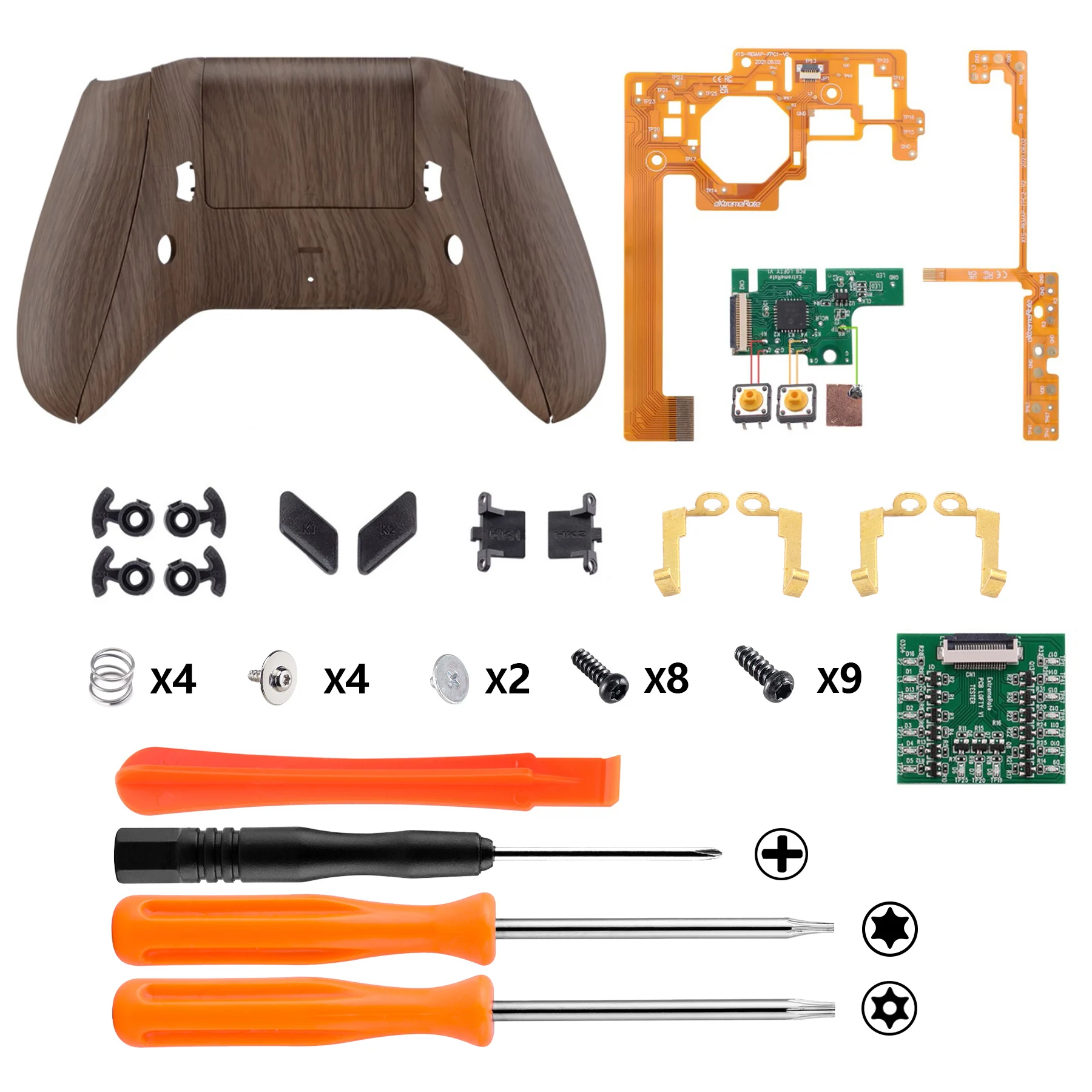 eXtremeRate Wood Grain Lofty Programable Remap & Trigger Stop Kit, Back Buttons & Trigger Lock for Xbox One S/X Controller