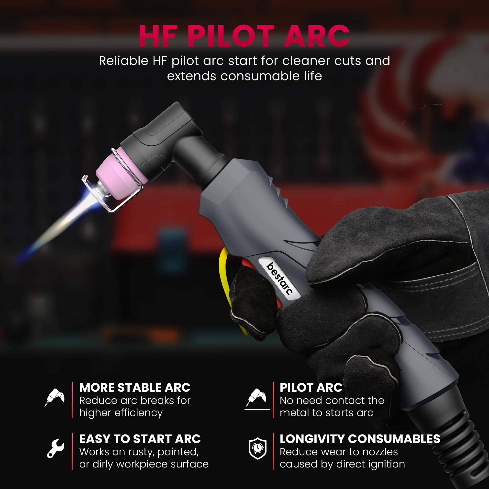 Bestarc 50A plasmasnijder - 220V Pilot Arc-technologie, groot LED-display en ingebouwde luchtsensor |   1/2" Clean Cut, 4/5" Max Cut