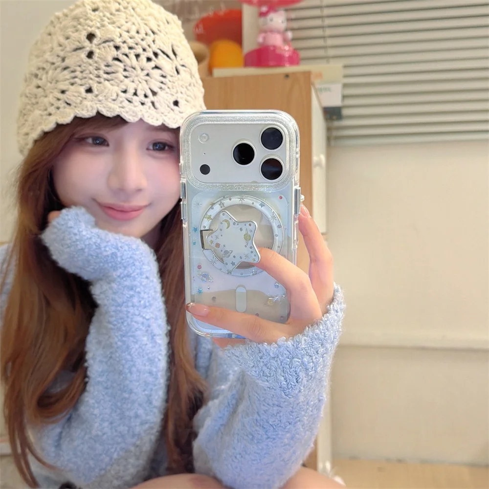 وسادة هوائية بحافة مستديرة مذهبة مغناطيسية جديدة ملونة على شكل كوكب مع دعامة مغناطيسية، مناسبة لهاتف iPhone 17/13/14/15/16 Pro Max Anti #1