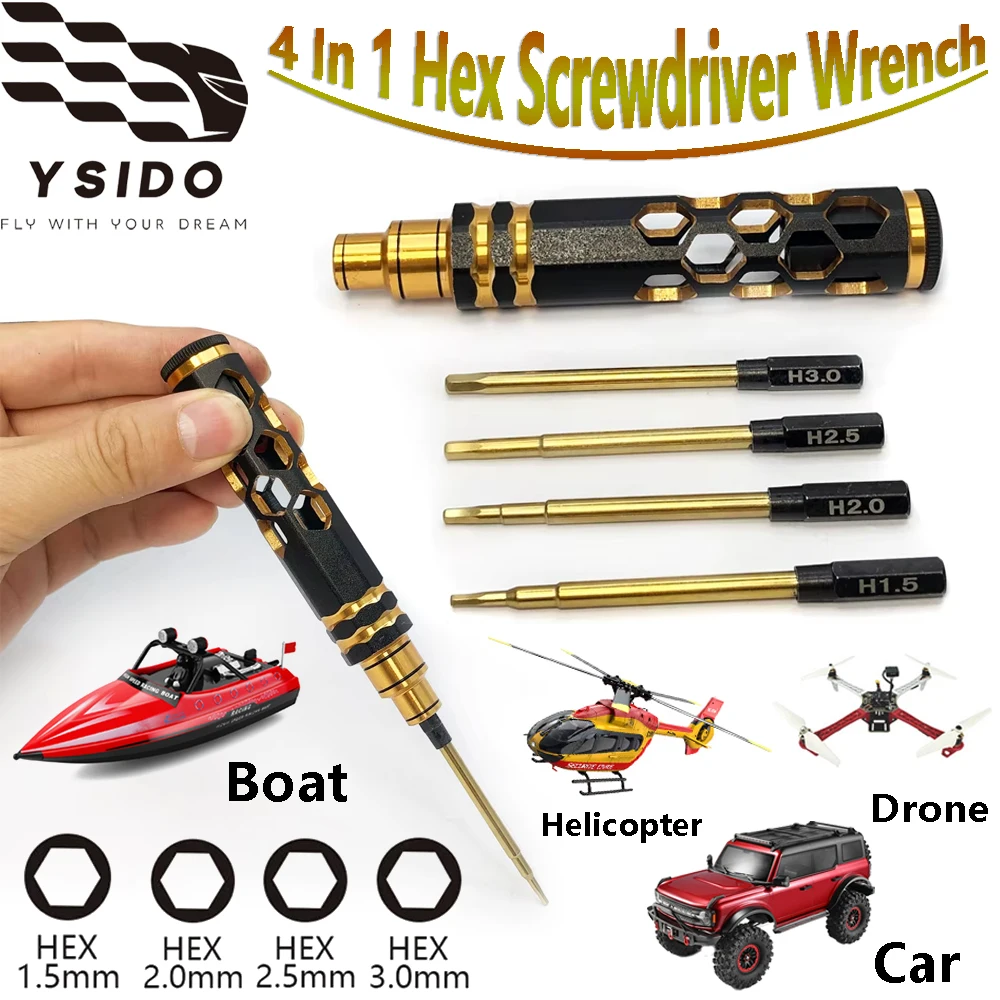 4PCS 1.5/2.0/2.5/3.0mm 4 In 1 Hex Screwdriver Wrench Set Screw Driver Repair Tool for RC FPV Helicopter Drone Racing Cars Boat