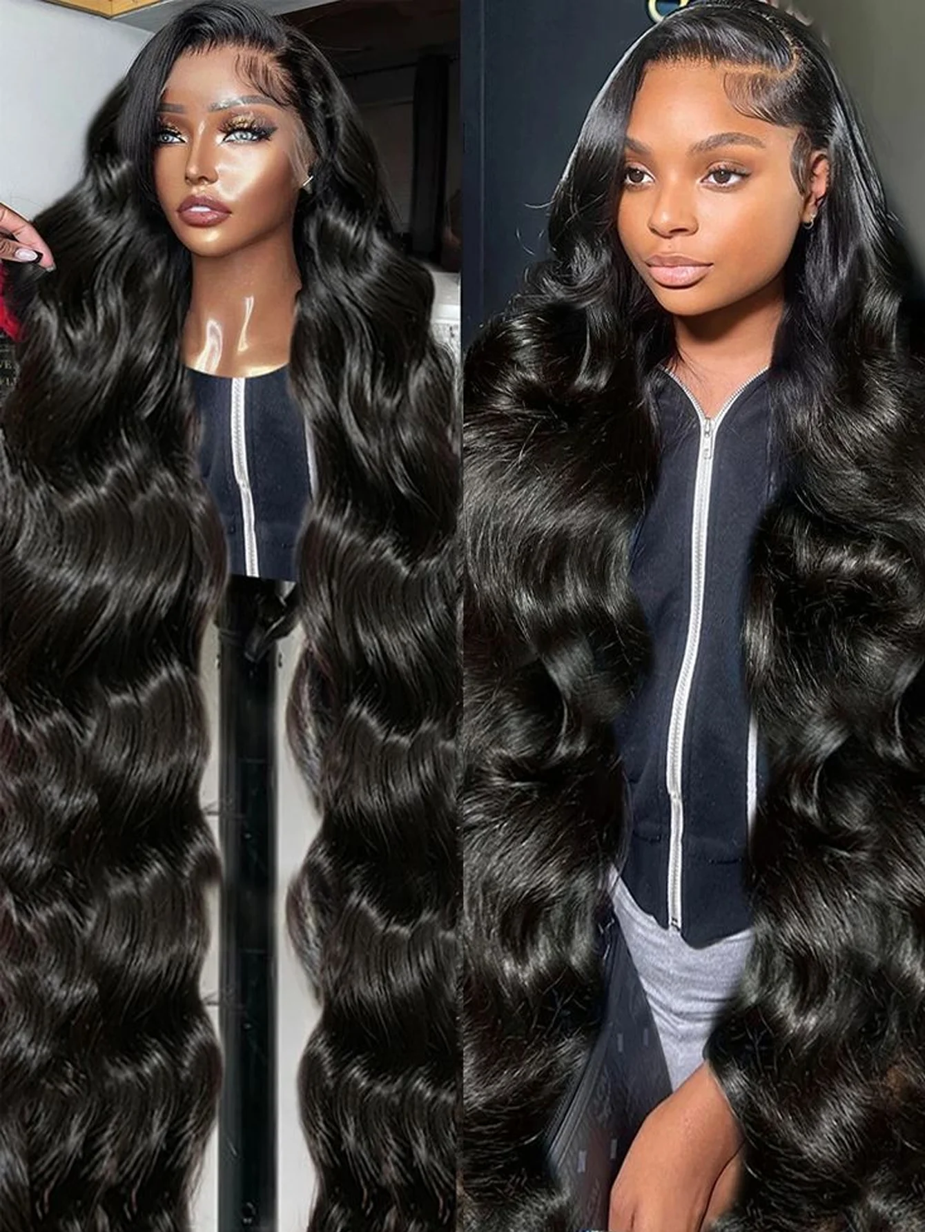 ボディウェーブレースフロントウィッグ　密度200%　13x4レースフロント人毛ウィッグ　100%ブラジル産レミーヘア　生え際処理済みベビーヘア付き