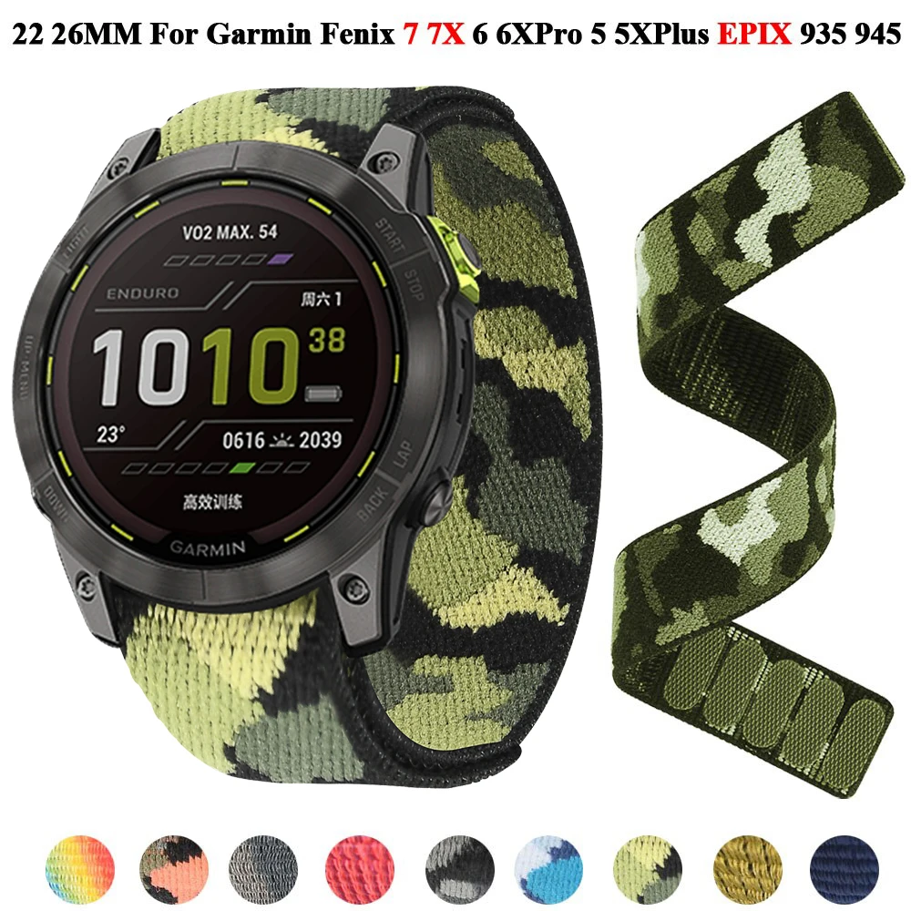 26 22mm Hook Loop Nylon Strap For Garmin Fenix 7 7X 6X 6Pro 5X Plus/945/955/EPIX /Enduro 2 /Tactix 7 Pro Smart Watch Wristbands