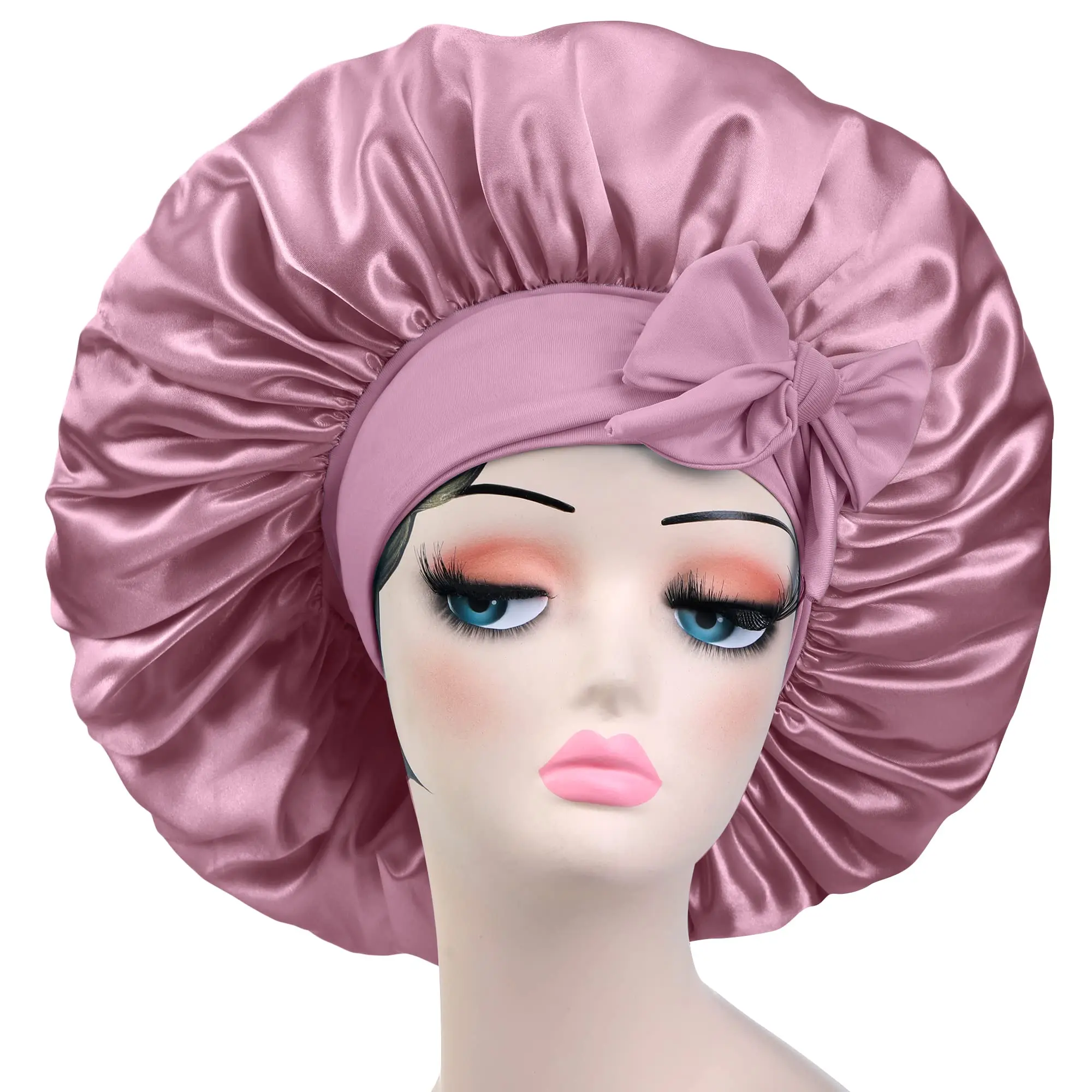 

Fashion Satin Sleep Cap Home Silk Care Sleep Cap Multiple Colors Available Wide-brimmed Long-tailed Shower Cap