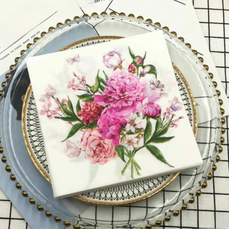 Serviettes colorées en papier carrées imprimées, mouchoirs floraux pour le visage, hôtel, Table de mariage, réglage du papier en pâte de bois Pure