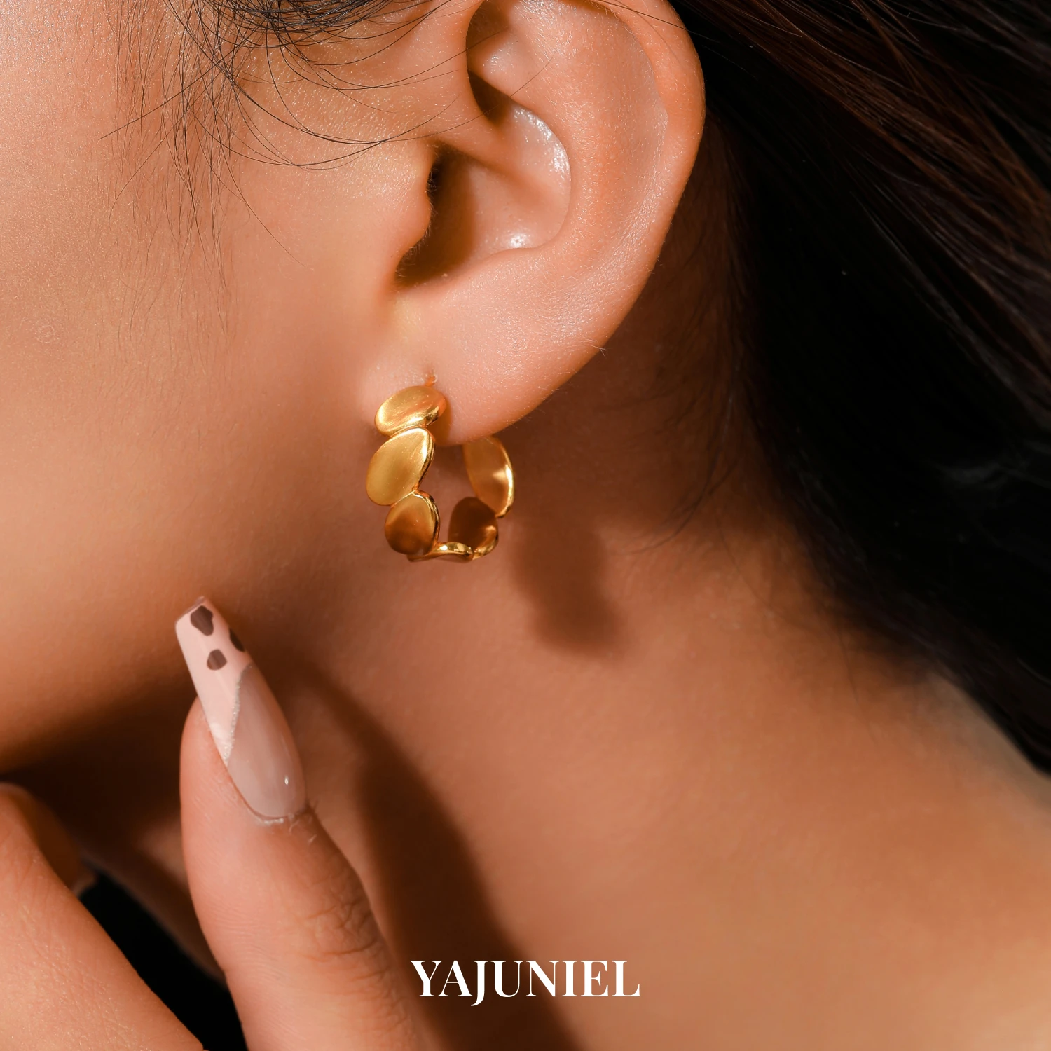 

YAJUNIEL 24K Gold Plated Petal C Hoop Earrings for Women Hypoallergenic Brass Layered Leaf Stud Earrings Jewelry Gift