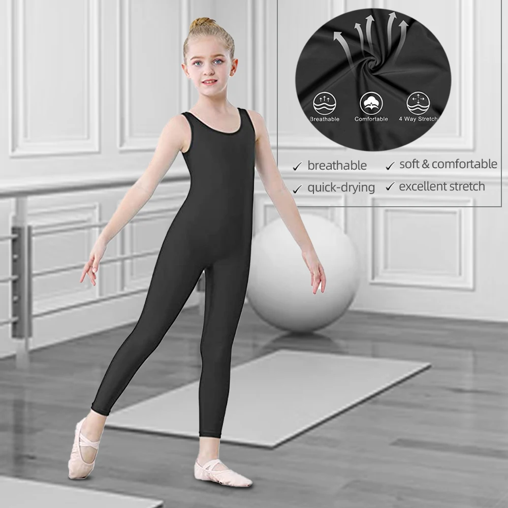 AOYLISEY-Mono de Ballet para niñas, Ropa de baile de cuerpo completo con cuello redondo, de licra, para gimnasio y escenario