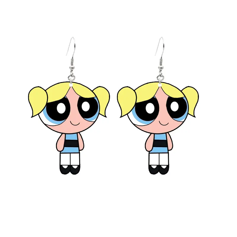 Cute Powerpuff Girls Earrings Blossom Bubbles Buttercup Powerpuff Girls Dangle Earrings Charm For Pendant Kids Adults Fans Gift