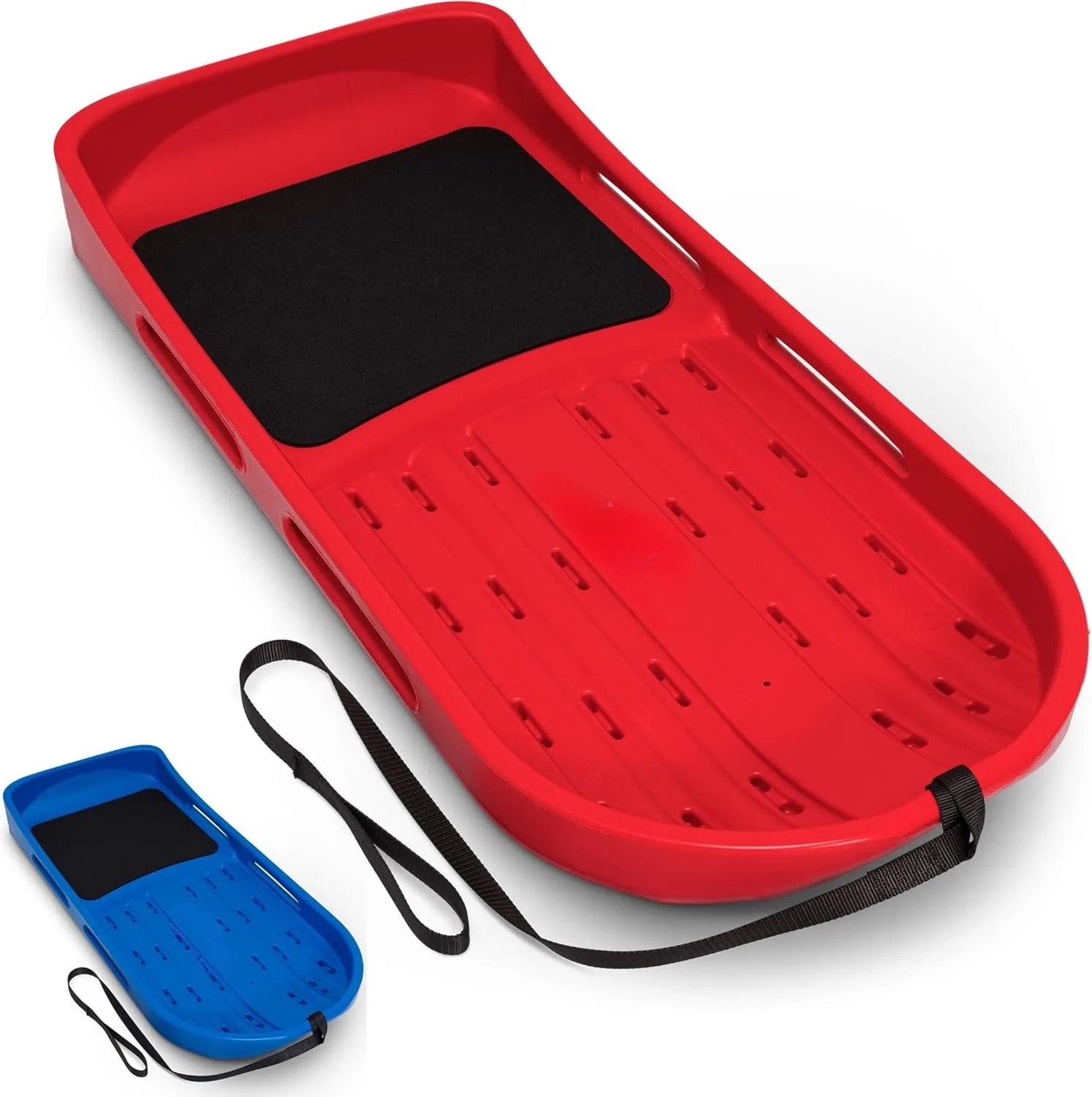 2-person premium sled, double wall construction, draw straps and padded seat - choose between red and blue