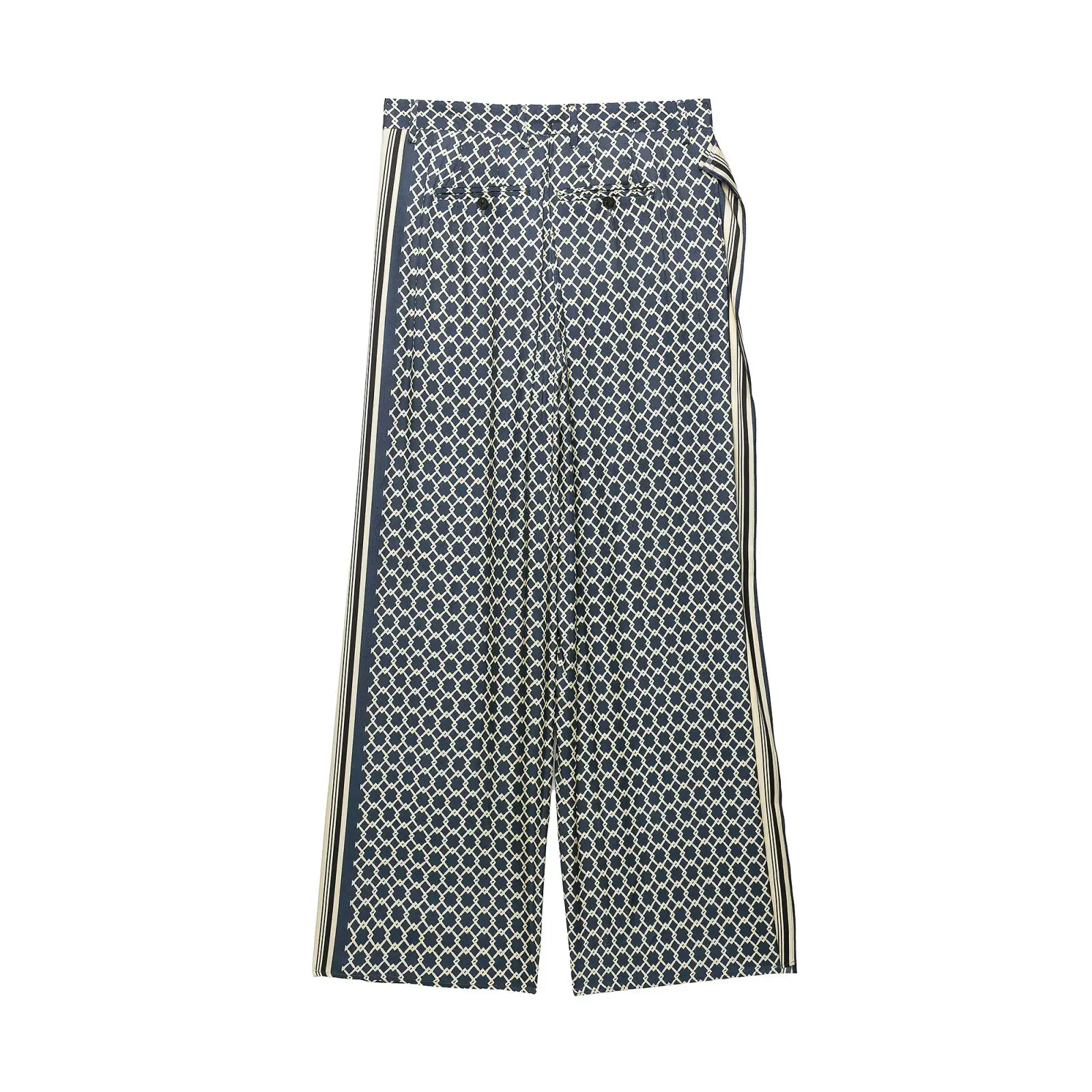 Women Vintage Geometric Pattern Printed Wide Leg Trousers High Waist Loose Straight Long Pants French Chic Summer Bottoms
