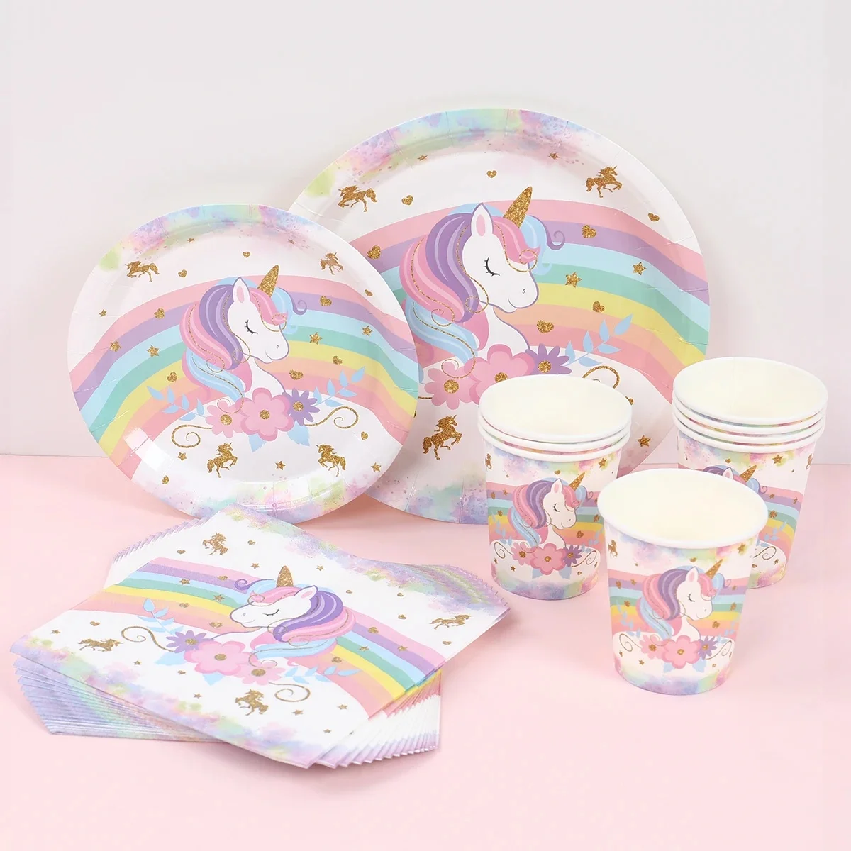 Tęczowy jednorożec jednorazowa zastawa stołowa wszystkiego najlepszego z okazji 1. dekoracje na imprezę urodzinową upominki dla dzieci prezenty jednorożec Baby Shower artykuły dla dziewczynek — zdjęcie 2