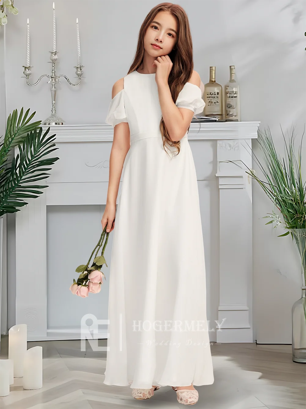 Роскошное платье подружки невесты с круглым вырезом, ванильное кремовое платье с цветочным узором для девочек, шифоновое платье длиной до пола с бантом для церемонии причастия