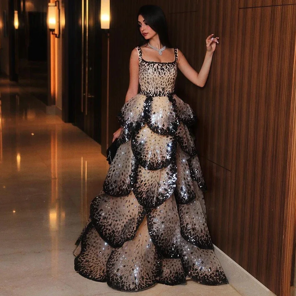 Luxury Dubai Aline Evening Dress for Women 2024 Sequin Tiered Ruffles Elegant Long  Formal Prom Wedding Party Gowns Customized