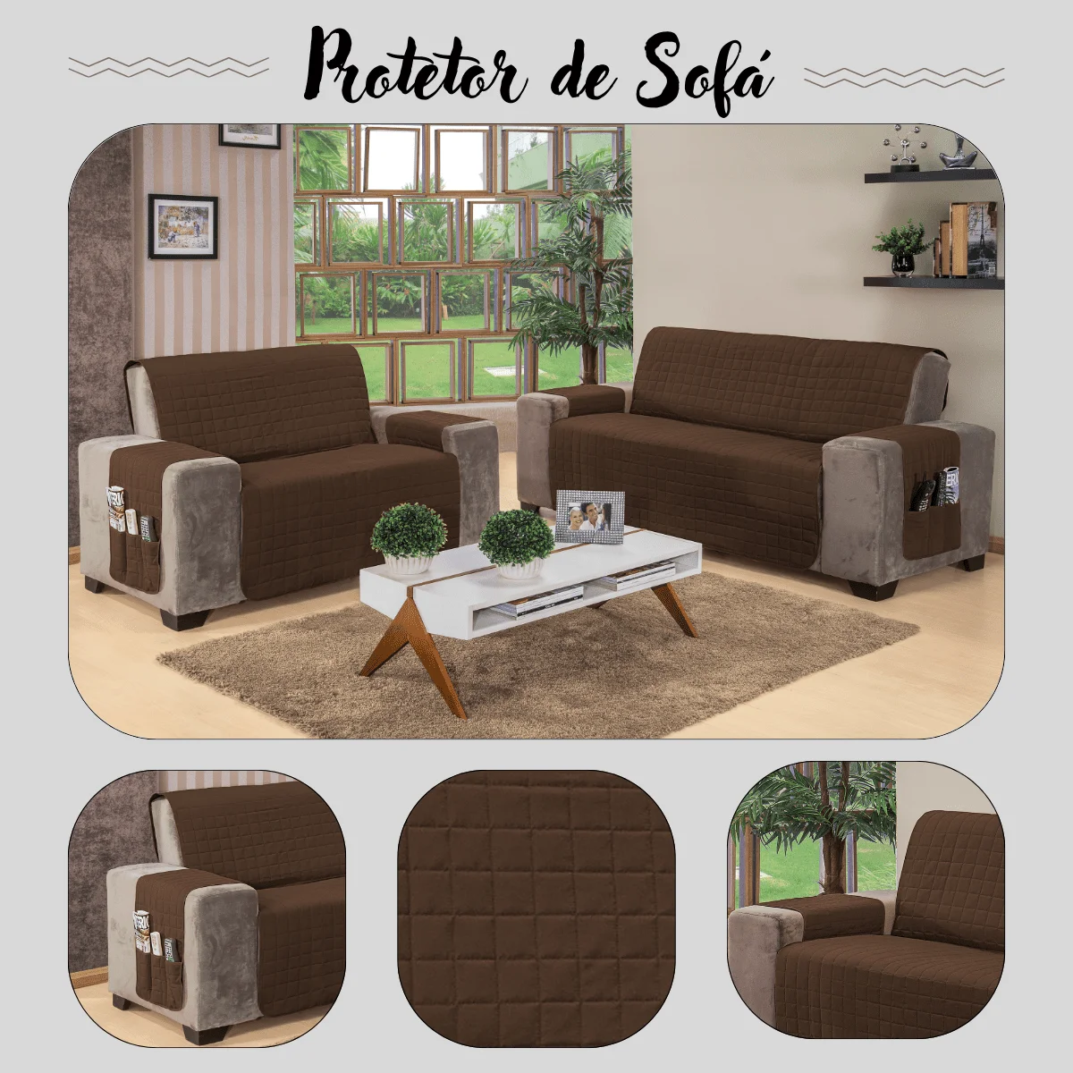 Matchled Sofa Protector-2 And 3 Places-Tobacco