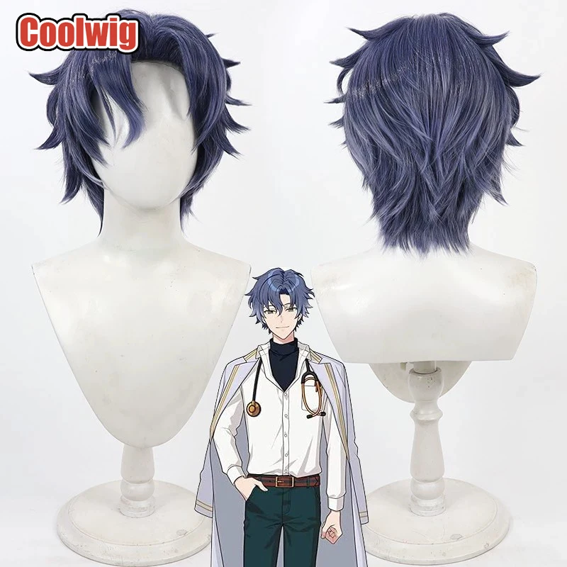Coolwig Synthetic Hair Figaro Garcia Cosplay Wigs Promise of Wizard Figaro Garcia 30cm Short Mixed Dark Blue Wig Heat Resistant