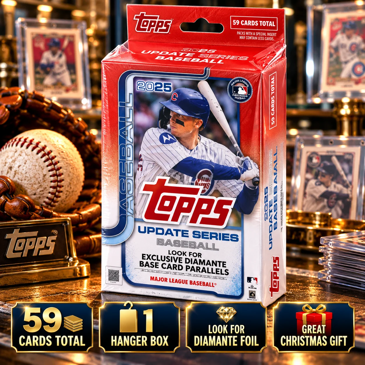 59 Cards 2025 Topps Update Series Baseball Hanger Box, Baseball Trading Card Collection, Look for Exclusive Diamante Foil Parallels, Stars of MLB Inserts, Sports Card Collectibles for Pack Opening, Trading, Christmas Gifts