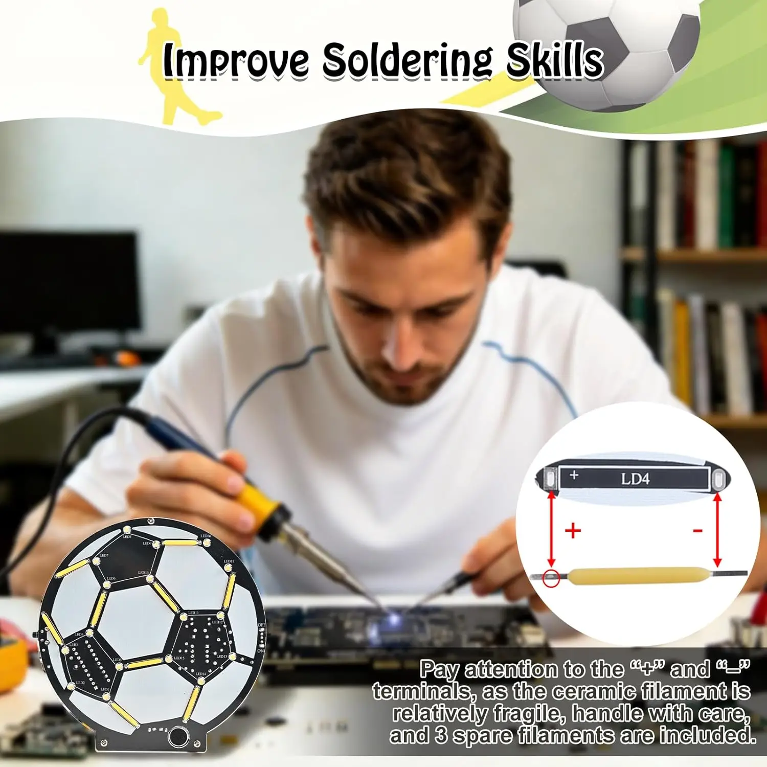 DIY LED Soccer Ball Light Electronics Kit with Sound Control & 5 Lighting Modes STEM Soldering Practice Kit for School Learning
